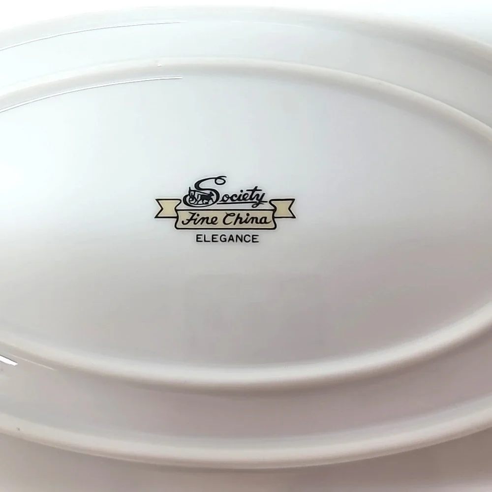 Society Fine China Elegance Pattern Black/White w/Silver Rim Gravy Boat